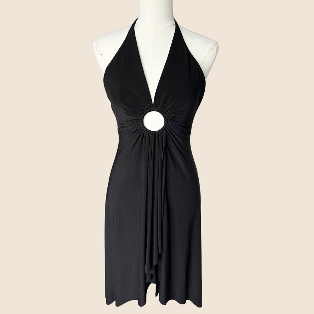 Y2K Black Halter O-Ring Bodycon Dress